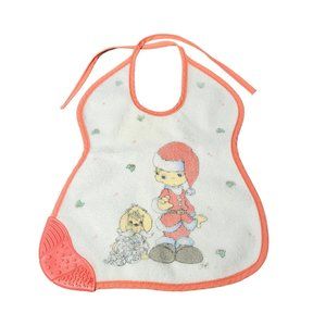 Vintage Precious Moments Christmas Santa Claus and Dog‎ Baby Bib with Teether